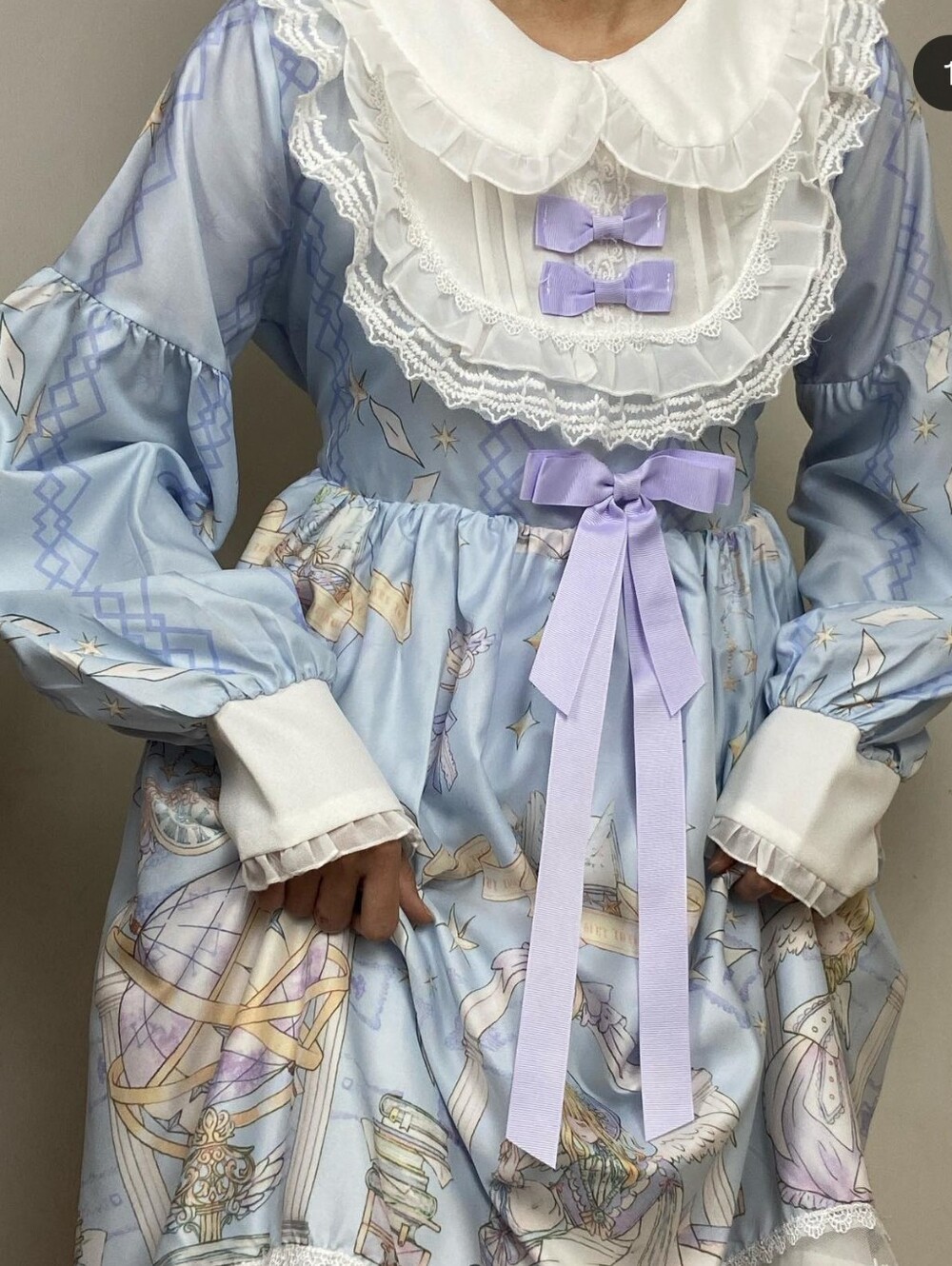 Alice Girl  Light Blue Lace Collar Bow Dress